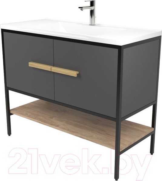 Изображение товара Тумба под умывальник Дабер 007 Andrea Elen 100 / Т7.10А.2.4 (черный/серый/дуб канзас коричневый)
