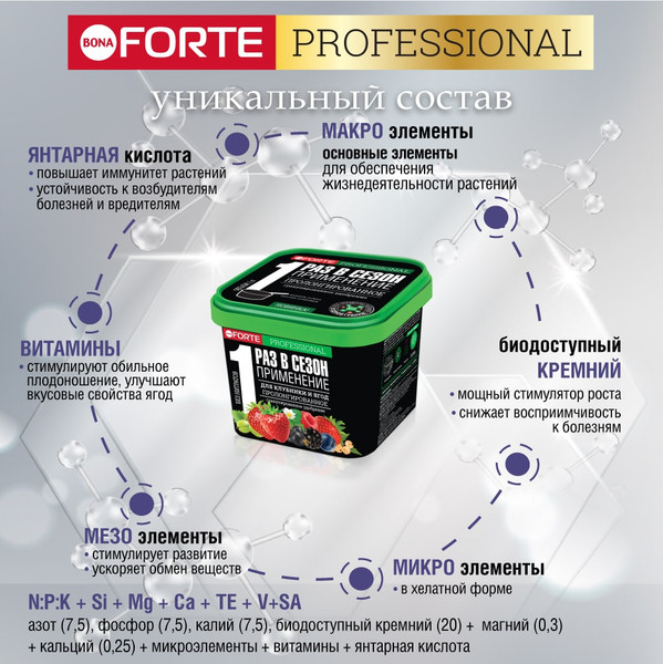 Изображение товара Удобрение Bona Forte Для клубники и ягод с биодоступным кремнием (1л)