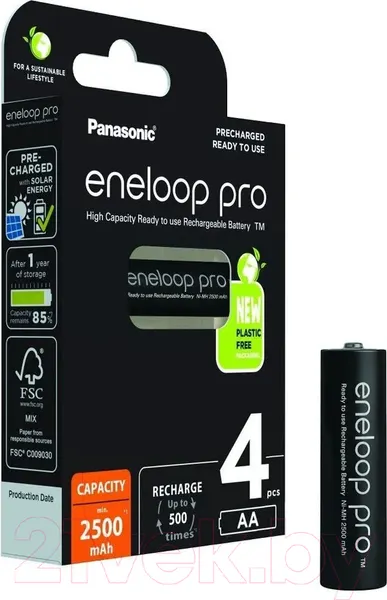 Комплект аккумуляторов Panasonic Eneloop Pro AA 2450mAh / BK-3HCDE/4BE