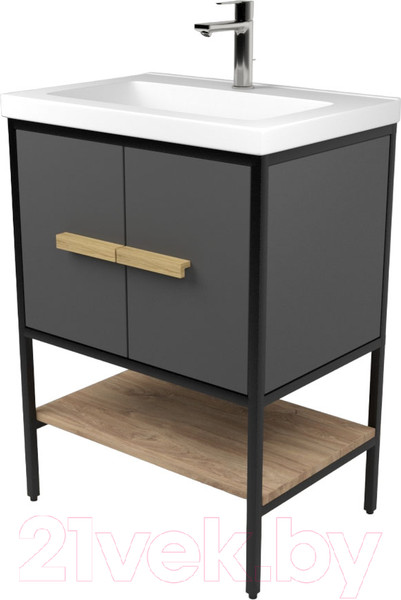 Изображение товара Тумба под умывальник Дабер 010 Тобаго/Эридан/Артвин 60 / Т10.6Т.2.4 (черный/серый/дуб канзас коричневый)