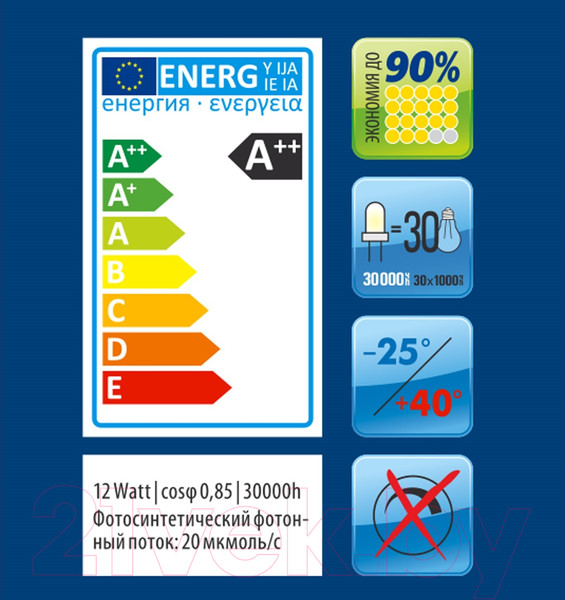 Изображение товара Лампа для растений Uniel LED-B82-12W/SPBR/E27/CL PLP33WH / UL-00007647