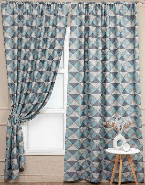 Изображение товара Комплект штор Amore Mio Блэкаут Печать 6ML 98318-01 1.5x2.7 / 73581 (тиффани/серый)