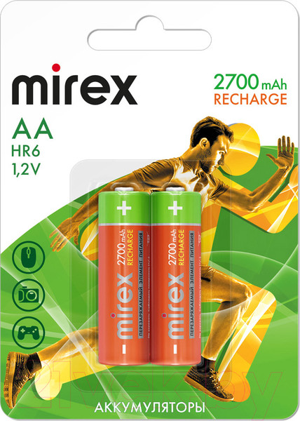 Изображение товара Комплект аккумуляторов Mirex HR6 2700mAh / HR6-27-E2 (2шт)