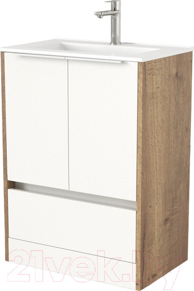 Изображение товара Тумба под умывальник Дабер 017 60 / Т17.6.0.21Б (дуб галифакс/белый/ручка белая)