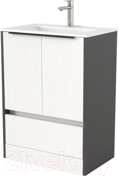 Изображение товара Тумба под умывальник Дабер 017 60 / Т17.6.0.20Ч (белый древесный/серый/ручка черная)