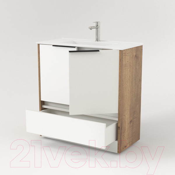 Изображение товара Тумба под умывальник Дабер 017 60 / Т17.6.0.21Ч (дуб галифакс/белый/ручка черная)