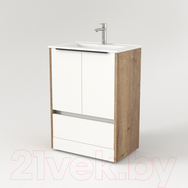Изображение товара Тумба под умывальник Дабер 017 60 / Т17.6.0.21Ч (дуб галифакс/белый/ручка черная)