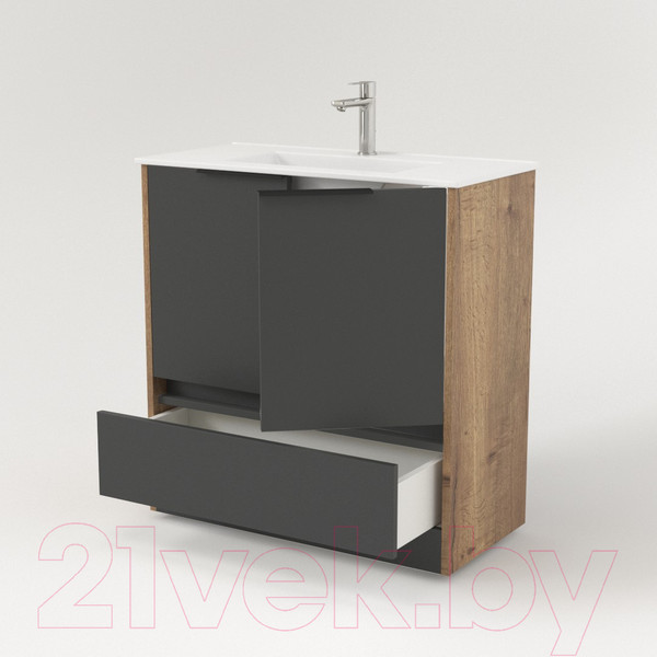Изображение товара Тумба под умывальник Дабер 017 60 / Т17.6.0.22Ч (дуб галифакс/серый/ручка черная)