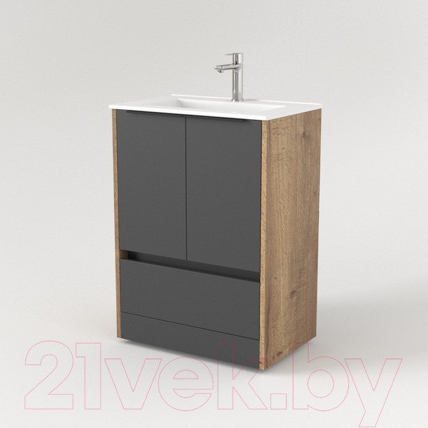 Изображение товара Тумба под умывальник Дабер 017 60 / Т17.6.0.22Ч (дуб галифакс/серый/ручка черная)