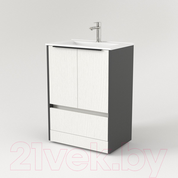 Изображение товара Тумба под умывальник Дабер 017 70 / Т17.7.0.20Ч (белый древесный/серый/ручка черная)