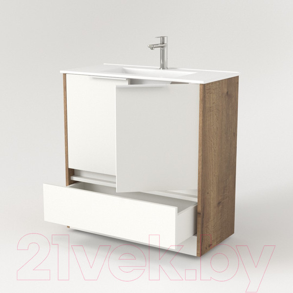 Изображение товара Тумба под умывальник Дабер 017 Тобага/Эридан/Артвин 60 / Т17.6Т.0.21Б (дуб галифакс/белый/ручка белая)