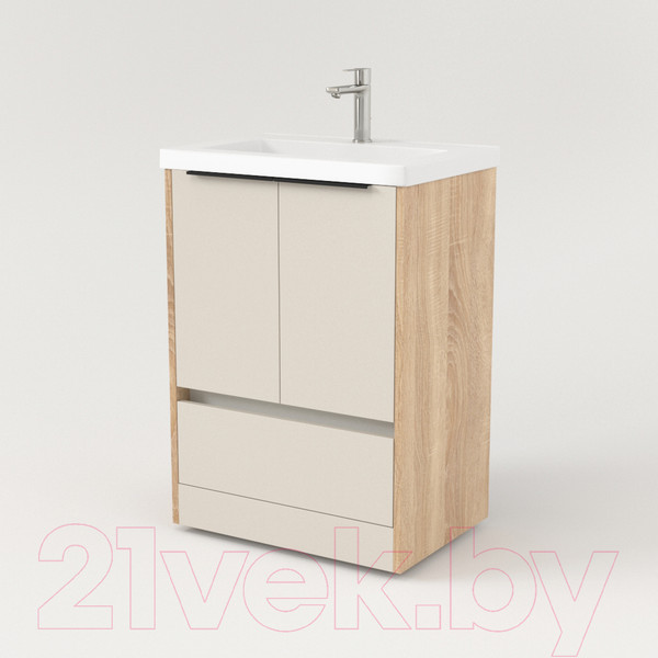 Изображение товара Тумба под умывальник Дабер 017 Тобага/Эридан/Артвин 60 / Т17.6Т.0.18Ч (бежевый/дуб бардолино/черный)