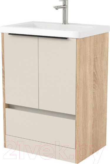 Изображение товара Тумба под умывальник Дабер 017 Тобага/Эридан/Артвин 60 / Т17.6Т.0.18Ч (бежевый/дуб бардолино/черный)