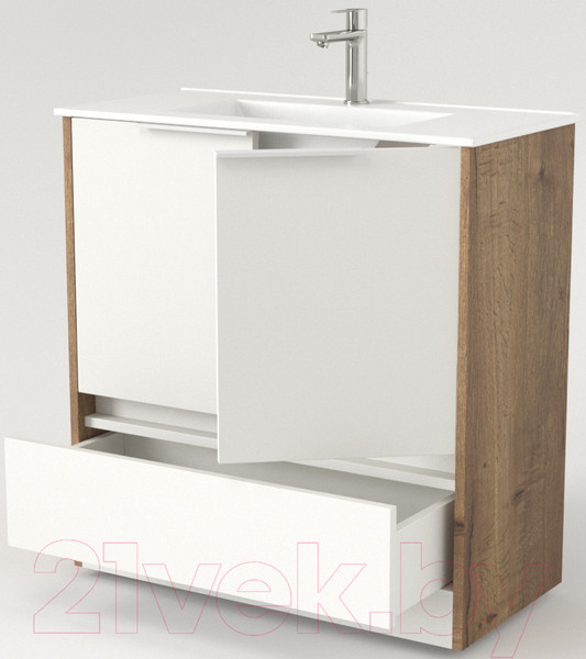 Изображение товара Тумба под умывальник Дабер 017 Тобага/Эридан 80 / Т17.8Т.0.21Б ( дуб галифакс/белый/ручка белая)