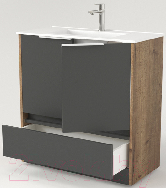 Изображение товара Тумба под умывальник Дабер 017 Тобага/Эридан 80 / Т17.8Т.0.22Б (дуб галифакс/серый/ручка белая)