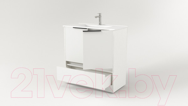 Изображение товара Тумба под умывальник Дабер 017 Тобага/Эридан 80 / Т17.8Т.0.5Ч (белый древесный/ручка черная)