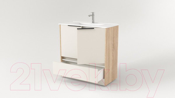 Изображение товара Тумба под умывальник Дабер 017 Тобага/Эридан 80 / Т17.8Т.0.18Ч (бежевый/дуб бардолино/ручка черная)