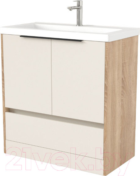 Изображение товара Тумба под умывальник Дабер 017 Тобага/Эридан 80 / Т17.8Т.0.18Ч (бежевый/дуб бардолино/ручка черная)