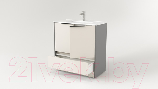 Изображение товара Тумба под умывальник Дабер 017 Тобага/Эридан 80 / Т17.8Т.0.19Ч (бежевый/серый/ручка черная)