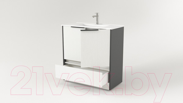Изображение товара Тумба под умывальник Дабер 017 Тобага/Эридан 80 / Т17.8Т.0.20Ч (белый древесный/серый/ручка черная)