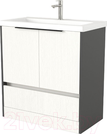 Изображение товара Тумба под умывальник Дабер 017 Тобага/Эридан 80 / Т17.8Т.0.20Ч (белый древесный/серый/ручка черная)