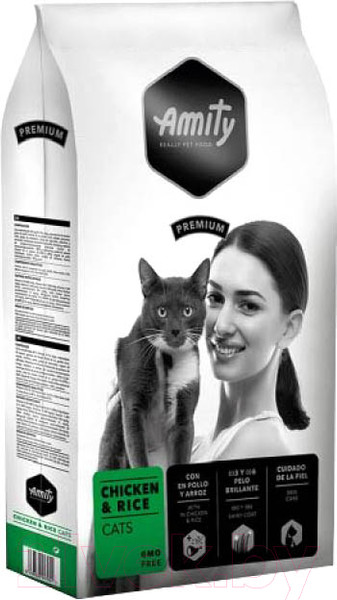 Изображение товара Сухой корм для кошек Amity Premium с курицей и рисом (10кг)