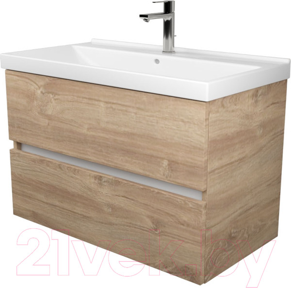 Изображение товара Тумба под умывальник Дабер 011 60 / Т11.6.0.6Б_light (с подсветкой, дуб канзас коричневый/белый)