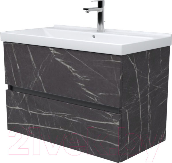 Изображение товара Тумба под умывальник Дабер 011 Andrea Elen 80 / Т11.8А.0.12Ч_light (с подсветкой, мрамор черный/черный)