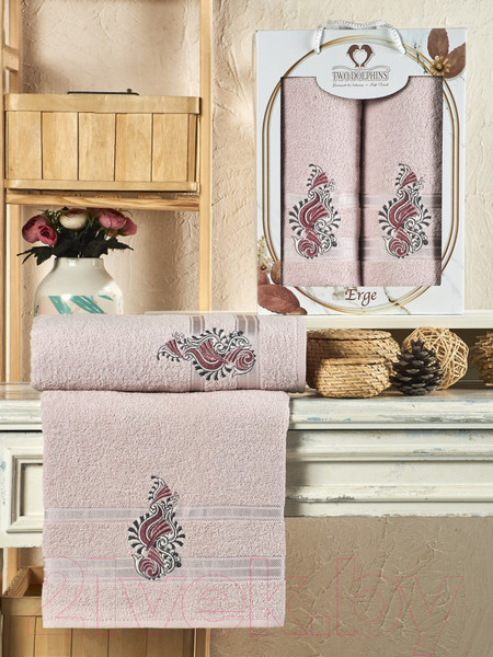 Изображение товара Набор полотенец Two Dolphins Erge 50x90/70x140 / 11858 (светло-розовый)