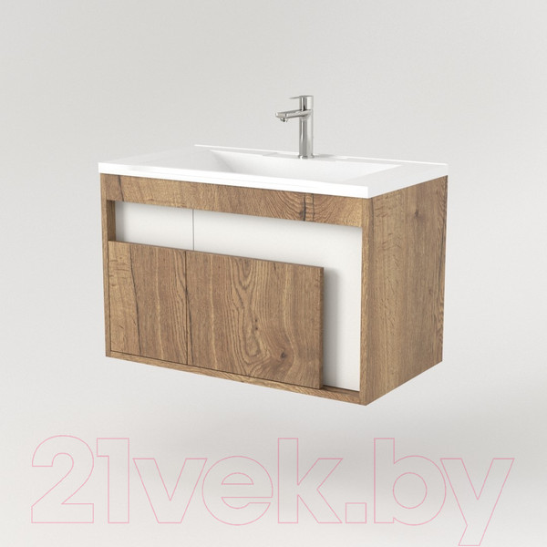 Изображение товара Тумба под умывальник Дабер 016 Тобага/Эридан 80 / Т16.8Т.0.21_light (с подсветкой, дуб галифакс/белый)