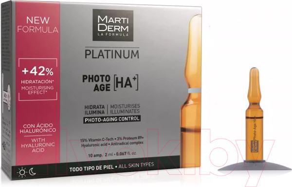 Изображение товара Ампулы для лица Martiderm Платинум Коррекция фотостарения Гиалуроновая кислота + (5x2мл)