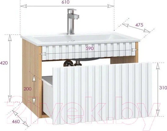 Изображение товара Тумба под умывальник Onika Дайлер 60 / 106150 (белый/дуб сонома)