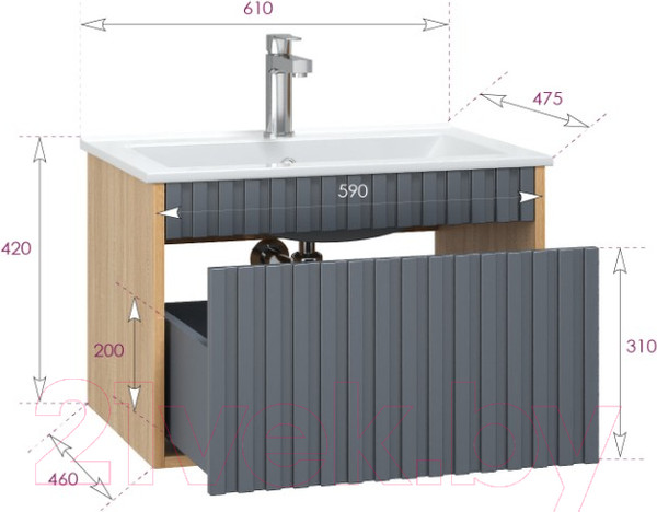 Изображение товара Тумба под умывальник Onika Дайлер 60 / 106151 (графит/дуб сонома)