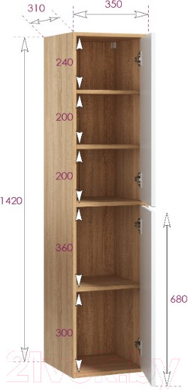 Изображение товара Шкаф-полупенал для ванной Onika Дайлер 35 / 403568 (белый/дуб сонома)