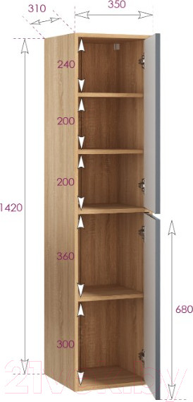 Изображение товара Шкаф-полупенал для ванной Onika Дайлер 35 / 403569 (графит/дуб сонома)