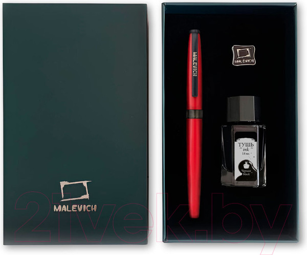 Изображение товара Ручка перьевая Малевичъ С черной тушью и значком / 196428 (красный)