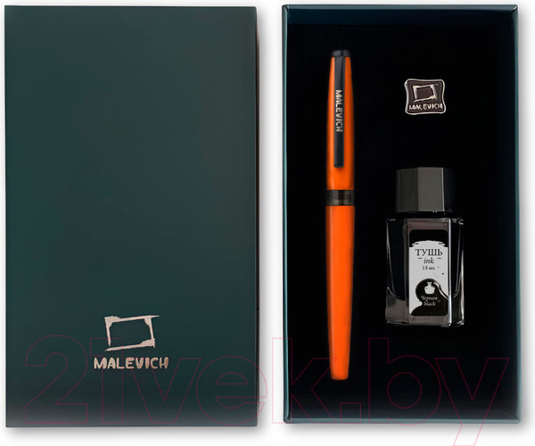 Изображение товара Ручка перьевая Малевичъ С черной тушью и значком / 196430 (мандарин)