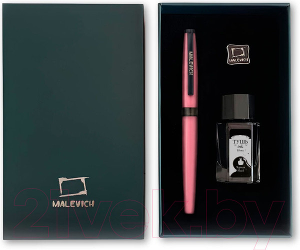 Изображение товара Ручка перьевая Малевичъ С черной тушью и значком / 196434 (чайная роза)