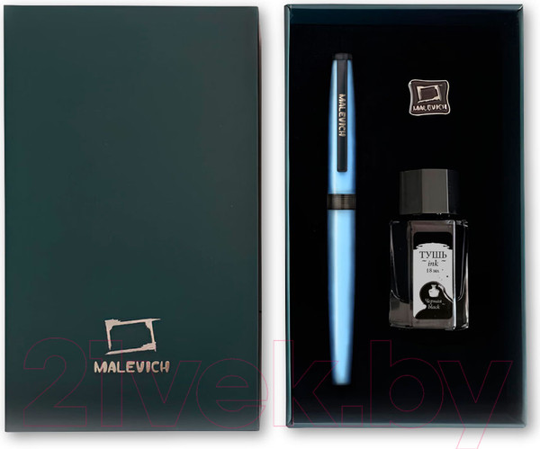 Изображение товара Ручка перьевая Малевичъ С черной тушью и значком / 196436 (голубой)