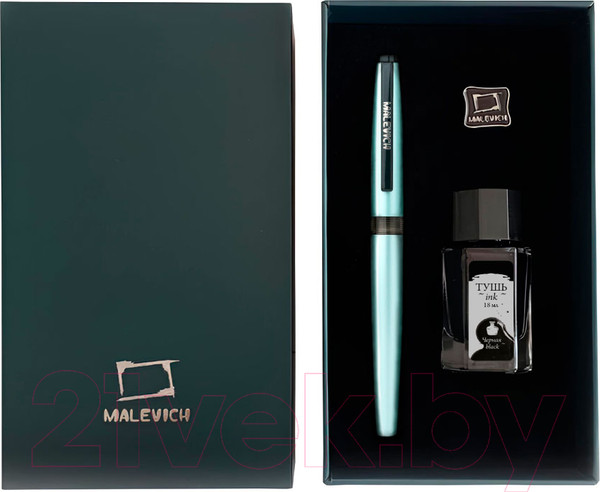 Изображение товара Ручка перьевая Малевичъ С черной тушью и значком / 196440 (бирюзовый перламутр)