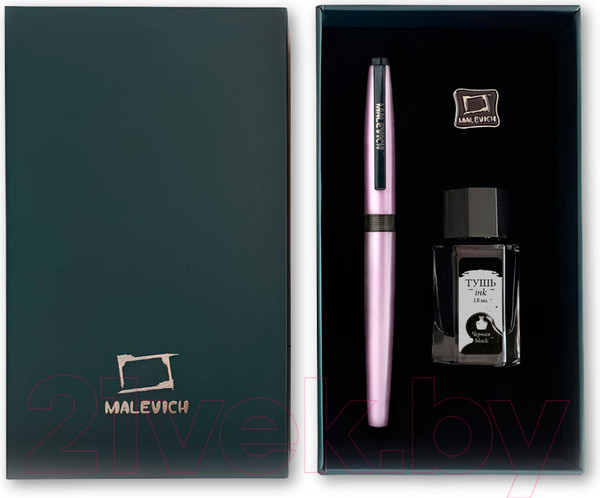Изображение товара Ручка перьевая Малевичъ С черной тушью и значком / 196441 (сиреневый перламутр)