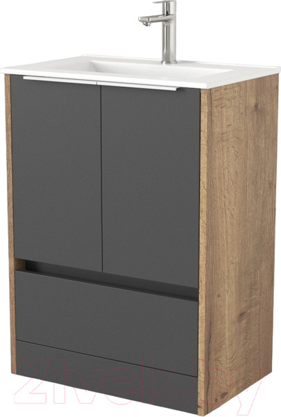 Изображение товара Тумба под умывальник Дабер 017 WeltWasser Deilbach 7517-60 / Т17.6W.0.22Б (дуб галифакс/серый/ручка белая)