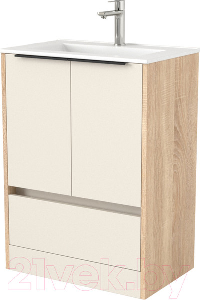 Изображение товара Тумба под умывальник Дабер 017 WeltWasser Deilbach 7517-60 / Т17.6W.0.18Ч (бежевый/дуб бардолино/ручка черная)