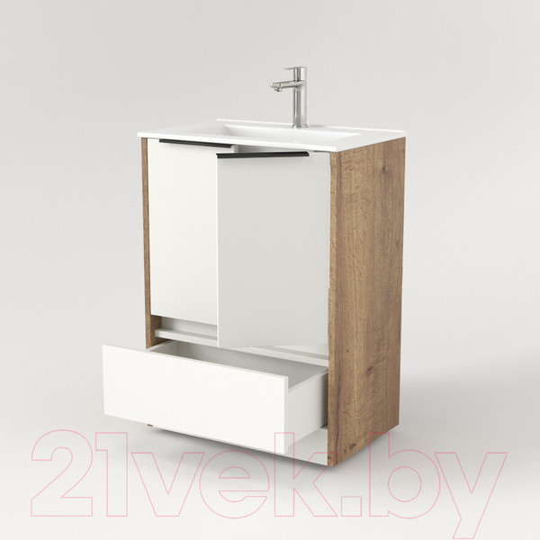 Изображение товара Тумба под умывальник Дабер 017 WeltWasser Deilbach 7517-60 / Т17.6W.0.21Ч (дуб галифакс/белый/ручка черная)