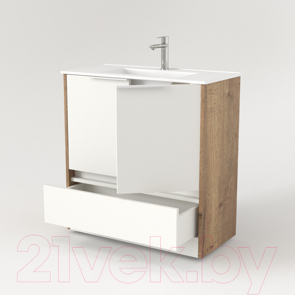 Изображение товара Тумба под умывальник Дабер 017 WeltWasser Deilbach 7517-70 / Т17.7W.0.21Б (дуб галифакс/белый/ручка белая)