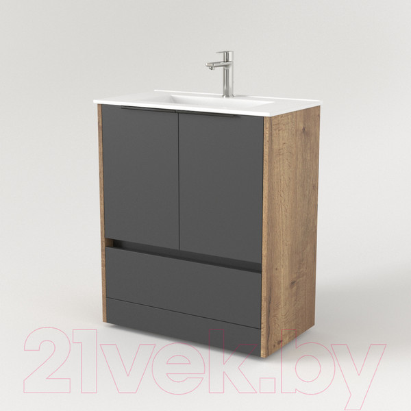 Изображение товара Тумба под умывальник Дабер 017 WeltWasser Deilbach 7517-70 / Т17.7W.0.22Ч (дуб галифакс/серый/ручка черная)