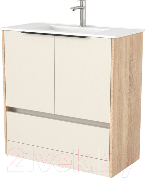 Изображение товара Тумба под умывальник Дабер 017 WeltWasser Deilbach 7517-80 / Т17.8W.0.18Ч (бежевый/дуб бардолино/ручка черная)