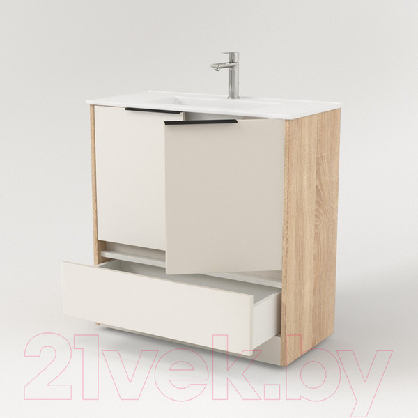 Изображение товара Тумба под умывальник Дабер 017 WeltWasser Deilbach 7517-80 / Т17.8W.0.18Ч (бежевый/дуб бардолино/ручка черная)