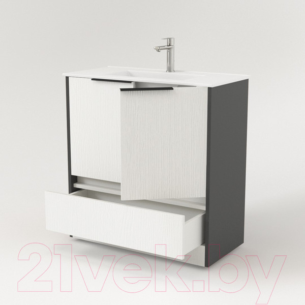 Изображение товара Тумба под умывальник Дабер 017 WeltWasser Deilbach 7517-80 / Т17.8W.0.20Ч (белый древесный/серый/ручка черная)