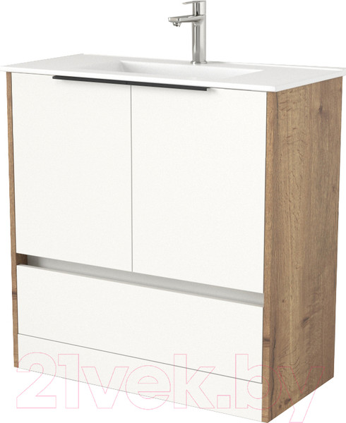 Изображение товара Тумба под умывальник Дабер 017 WeltWasser Deilbach 7517-80 / Т17.8W.0.21Ч (дуб галифакс/белый/ручка черная)